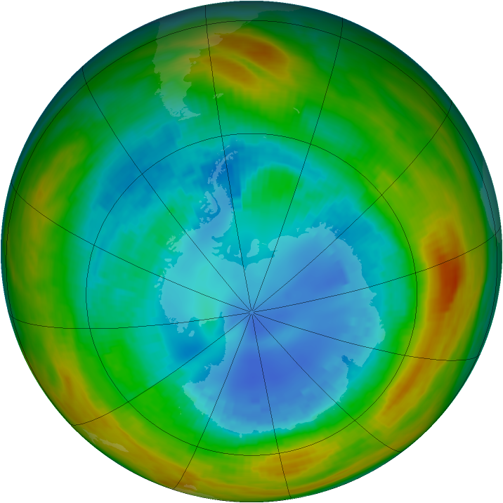 Antarctic ozone map for 25 August 1984